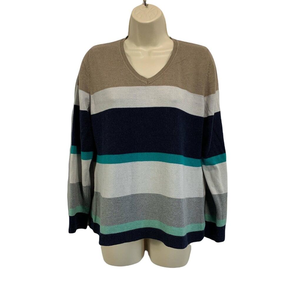 Croft & Barrow Women's Sweater Size Medium Knit Color Block V-Neck Multicolor